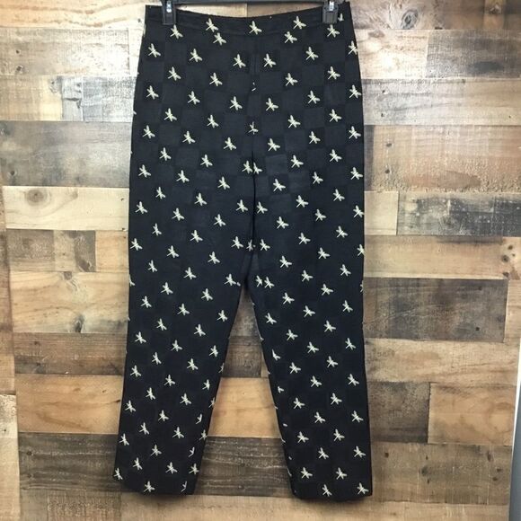 Talbots Pants Lined Dark Brown Tan Dragonfly Print Side Zipper Size 12 - Picture 2 of 8